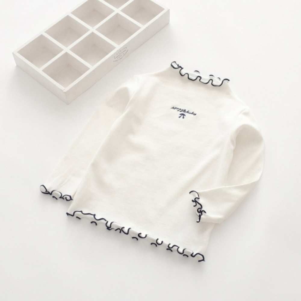 Girls Long Sleeve Tees Ruffle Cotton White Shirts